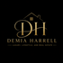 Demia Harrell logo with a house icon on a black background